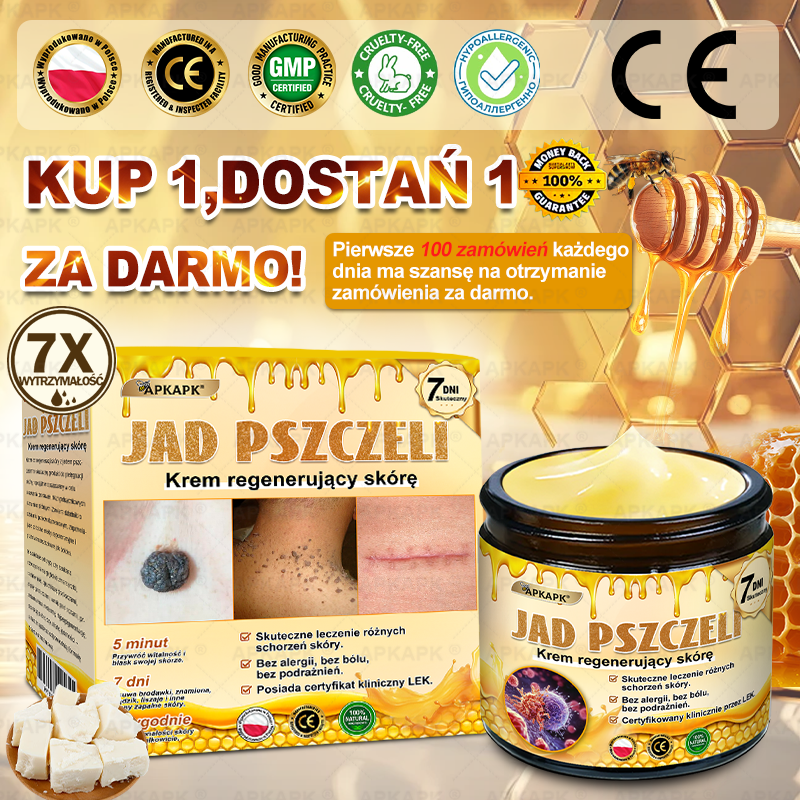 🐝ΑPΚΑPK® Jad Pszczoły Kompleksowy Krem✨pomaga w leczeniu problemów skórnych, takich jak: zmarszczki, blizny, plamy pigmentacyjne, rozstępy, trądzik, łuszczyca, egzema, zmiany skórne, podrażnienia, stany zapalne i inne problemy skórne🔥