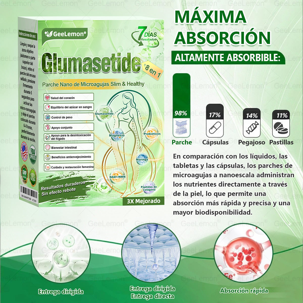 𝐆𝐞𝐞𝐋𝐞𝐦𝐨𝐧® 𝐆𝐥𝐮𝐦𝐚𝐬𝐞𝐭𝐢𝐝𝐚 𝟖 𝐞𝐧 𝟏 𝐏𝐚𝐫𝐜𝐡𝐞 𝐍𝐚𝐧𝐨 𝐌𝐢𝐜𝐫𝐨𝐚𝐠𝐮𝐣𝐚𝐬 𝐏𝐚𝐫𝐚 𝐀𝐝𝐞𝐥𝐠𝐚𝐳𝐚𝐫 𝐲 𝐒𝐚𝐥𝐮𝐝 (Solo una vez al día, cambios visibles en 7 días) Para obesidad, salud cardiovascular, diabetes, apnea del sueño, glándula tiroides, salud intestinal, problemas articulares y más