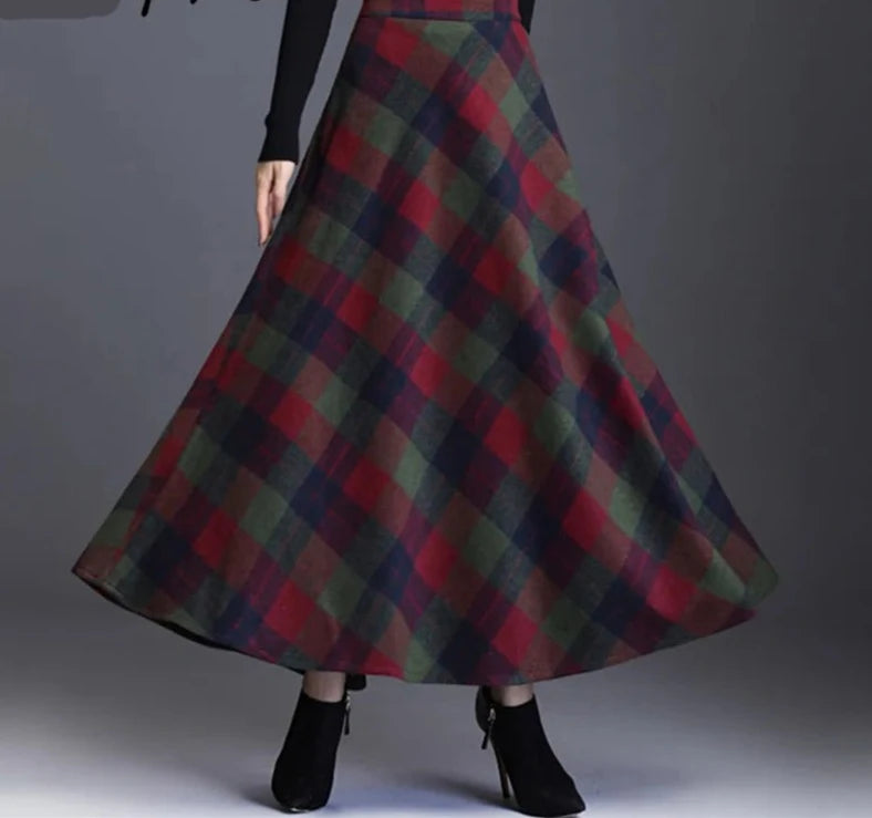 Neophil Woolen Warm S-3XL Thick Plaid Skirts  Winter Women England Style Pockets Midi Pleated A-Line Wool Tartan Skirt S9216