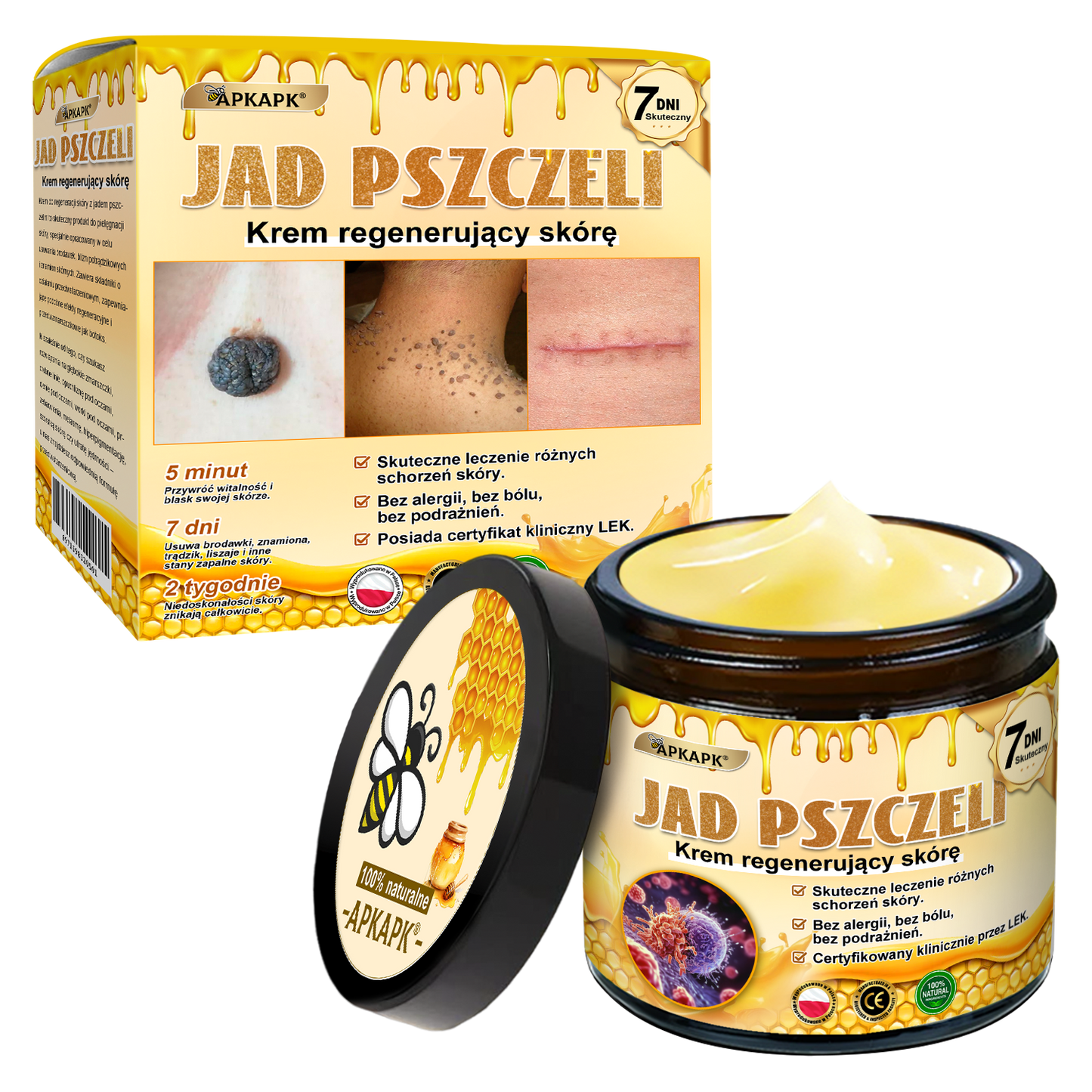 🐝ΑPΚΑPK® Jad Pszczoły Kompleksowy Krem✨pomaga w leczeniu problemów skórnych, takich jak: zmarszczki, blizny, plamy pigmentacyjne, rozstępy, trądzik, łuszczyca, egzema, zmiany skórne, podrażnienia, stany zapalne i inne problemy skórne🔥
